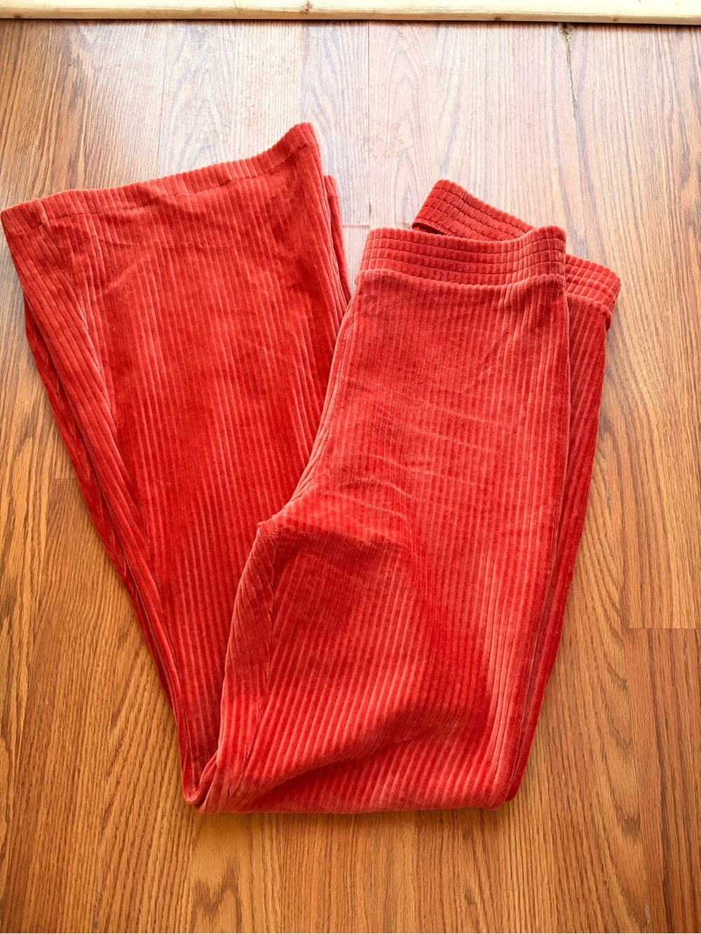 aerie Corduroy Velvet Flare Pants in Orange Red